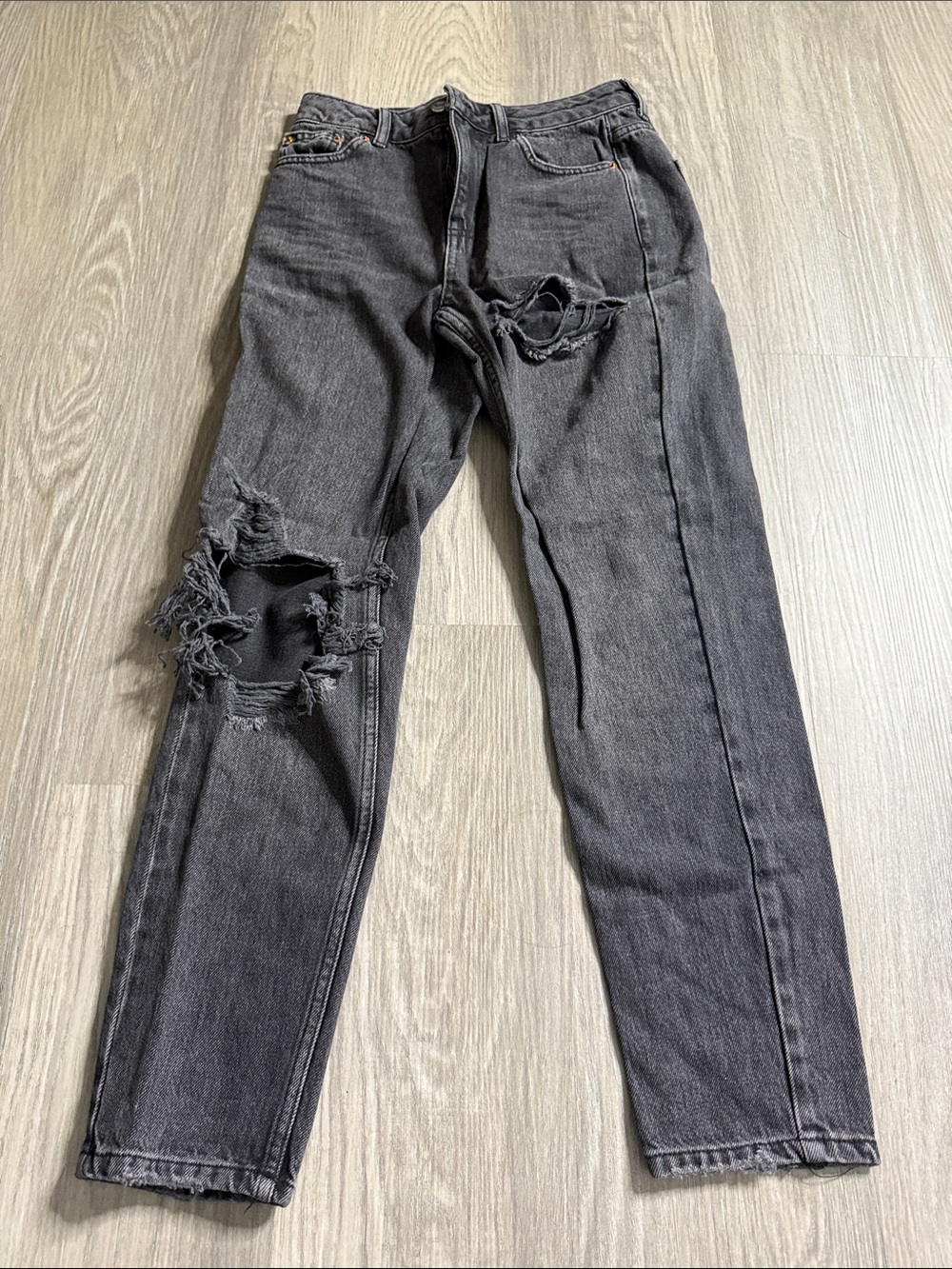 Topshop Charcoal Black Ripped Straight-Leg Jeans